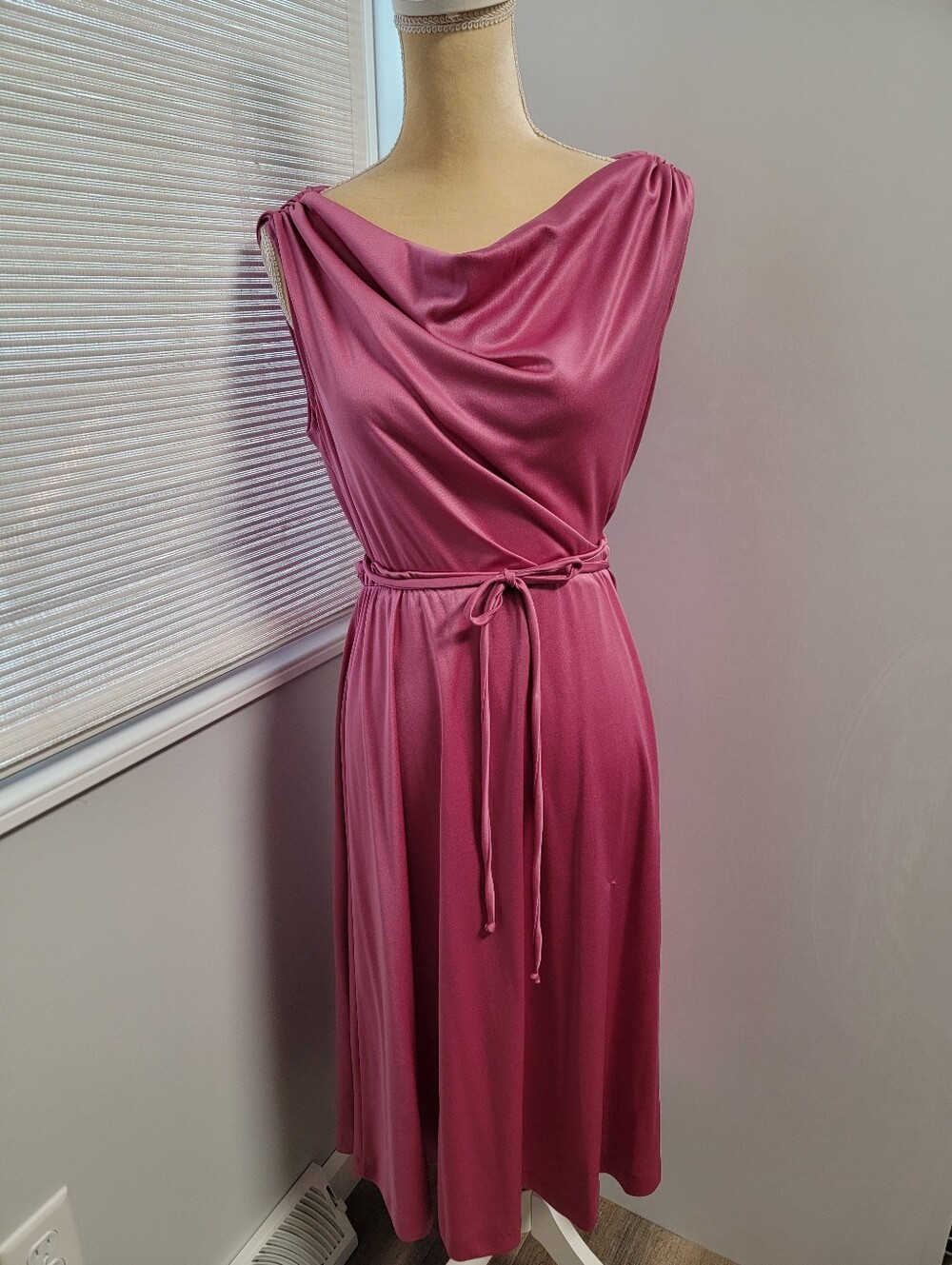 VTG 70s JC Penney Womens Drop Neck Midi Dress Mauve Soft Sz L Girl Romantic USA